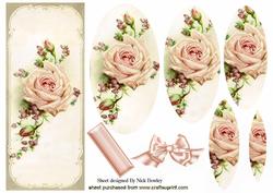 Peach Rose Oval Pyramids on Antique Plaque