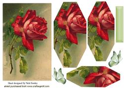 Single Red Rose Shaped Pyramid with Butterflies
