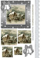 Starry Night with Snow Covered Cottage Pyramids
