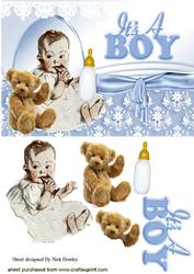 Vintage Baby Boy with His Teddy, & Bottle