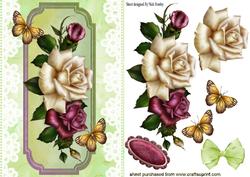 Red/cream Roses on a Plaque with Lace