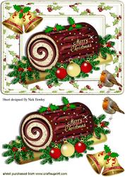 Chocolate Christmas Log with Robin