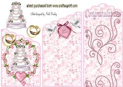 Pink Wedding Cake with Doves & Ring Cascading Card