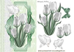 White Tulips and Doves on Lace on a Plaque
