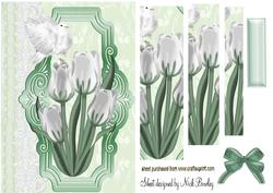 White Tulips and Doves on Lace Pyramids