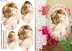 Vintage Lady with Lace and Roses Oval Pyramids