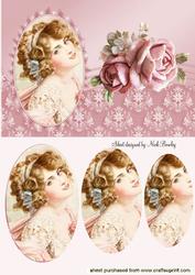 Pretty Vintage Lady in Oval Pyramids & Roses
