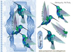 Pretty Blue & Green Humming Birds with Lace