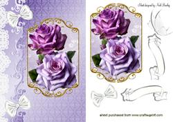Pink and Purple Roses on a Plaque with Lace