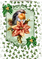 Red Robin on a Plaque with Holly & Poinsettias A4