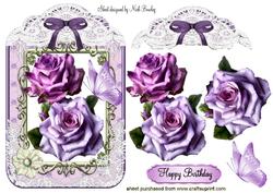 Pink/purple Roses in Lace Ornate Frame