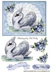 Beautiful Vintage Swan on Lace with Blue Roses