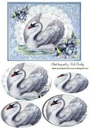 Beautiful Vintage Swan on Lace Oval Pyramids