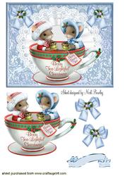 Little Mice in a Teacup on a Doilie with Bows
