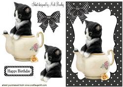 Cute Kitty in a Teapot in Polkadot Frame