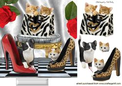 Playful Kittens with Ladies Shoes & Stool 7x7