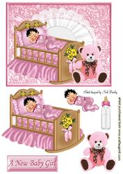 Baby Girl Sleeping in Rocking Crib with Teddy