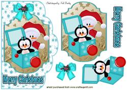 Cute Snowman & Penguin, Topper & Card