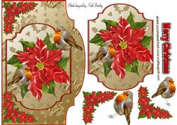 Poinsettias and Cute Red Robins Topper & Card