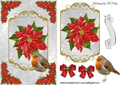 Poinsettias with Robin , Bows, & Topper