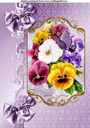 Pretty Coloured Pansies with Bows A4