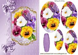 Pretty Coloured Pansies with Bows Oval Pyramids