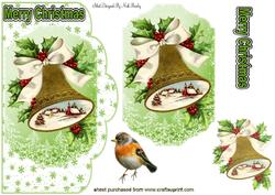 Bell with Holly, Scene & Robin Topper & Card