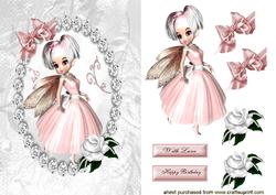 Cute Little Faerie in Pink in Pretty Diamond Frame