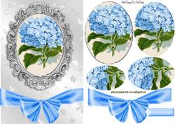 Pretty Blue Hydrangea with Big Bow Oval Pyramids