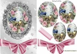 Pretty Pink Roses & Birds with Big Bow Oval Pyramids