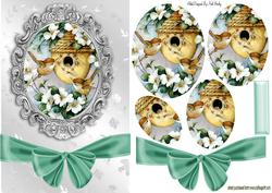 Pretty White Flowers with Birds, Bow & Oval Pyramids