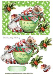 Cute Little Mice in Teacup with Holly in Star Frame