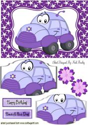 Loony Purple Beetle Car with Flowers Bracket Pyramids