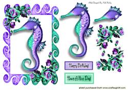 Gorgeous Little Purple & Turq Seahorse with Roses
