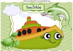 Dolphin with Toony Green Boat and Little Crab A4