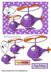 Purple Toony Little Helicopters with Cloud