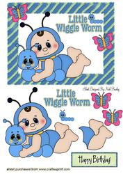Little Wiggle Worm Baby in Blue with Butterflies