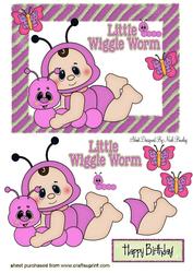 Little Wiggle Worm Baby in Pink with Butterflies