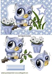 Cute Little Blue Owl in Star Frame