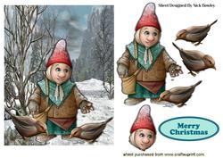 Gnome Feeding the Birds in the Snow