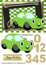 Green Toony Car with Nos, in Check Frame