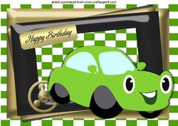 Green Toony Car in Check Frame A4