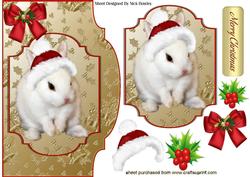 White Bunny in Santa Hat with Topper & Card