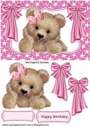 Little Fuzzy Bear with Pink Bows in Star Frame