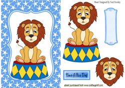 Circus Lion Sitting on a Drum in Star Frame