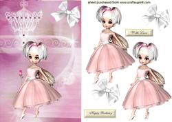 Pretty Girl in Pink Dancing Dress with Rose