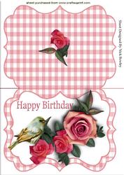 Pink Roses with Little Bird Bracket Card