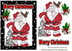 Santa in Glitter with Friends in Starry Frame