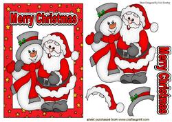Happy Santa with Snowman in Star Frame