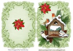Robins in a Birdhouse Covered with Snow Bracket Card